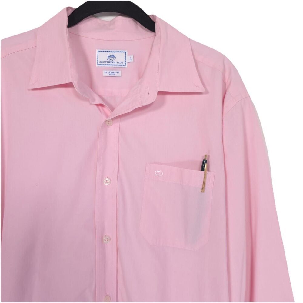 SOUTHERN TIDE Men’s Shirt LARGE Classic Fit Pink Cotton Long Sleeve Button‎ Down